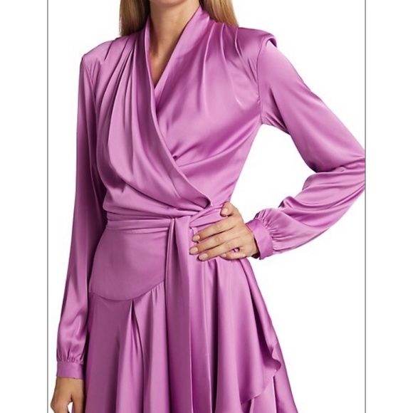 EUC PatBO Orchid High-Low Satin Wrap Gown - Picture 5 of 13